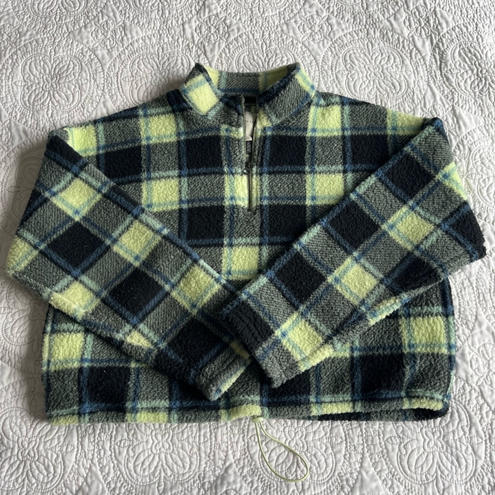 Sherpa flannel cropped sweatshirt